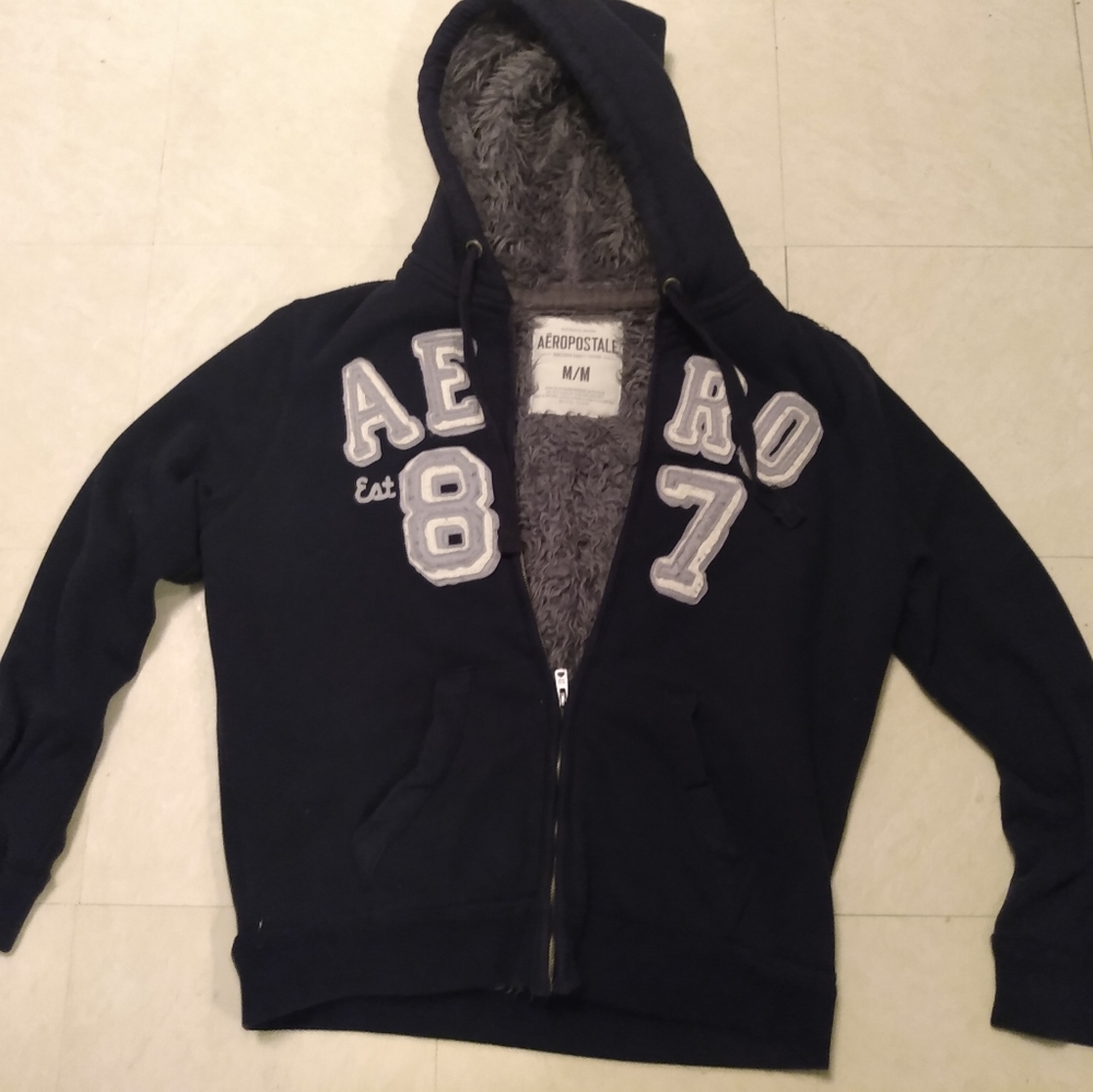 Navy Aeropostale Grey Fur Lined Hoodie
